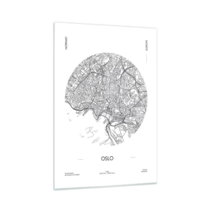 Cuadro sobre vidrio - Impresiones sobre Vidrio - Un mapa de Oslo en un estilo minimalista en blanco y negro. - 70x100cm - Anatomía de Oslo - Decoración de pared moderna para salón y dormitorio ARTTOR