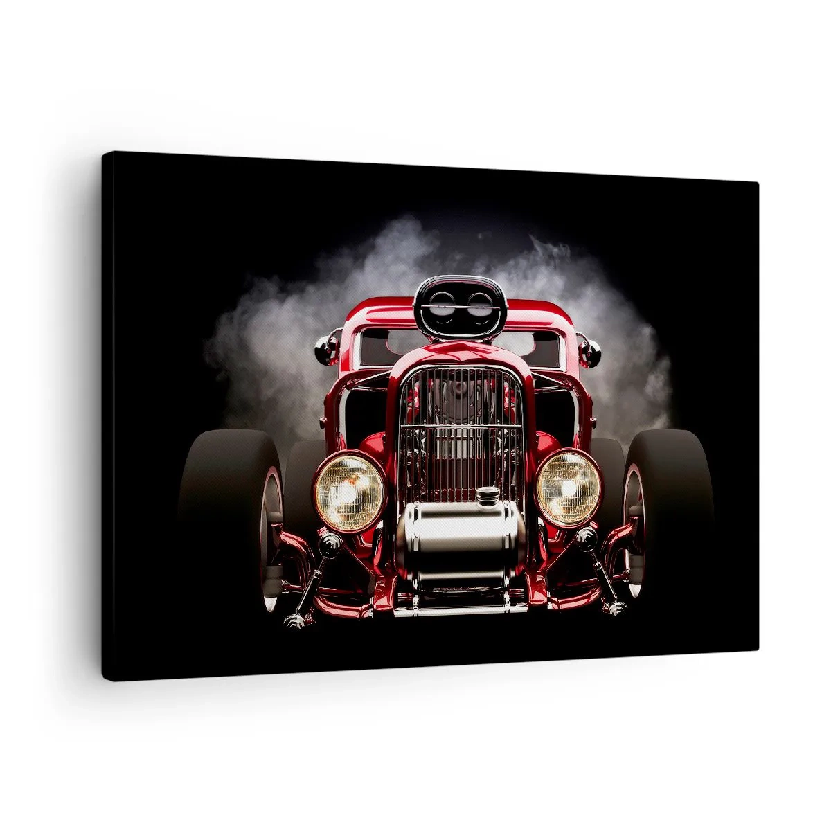 Cuadro sobre lienzo - Impresión de Imagen - Coche de carreras clásico rojo sobre un fondo oscuro - 70x50cm - Rápida y furiosamente bella - Decoración de pared moderna para salón y dormitorio ARTTOR