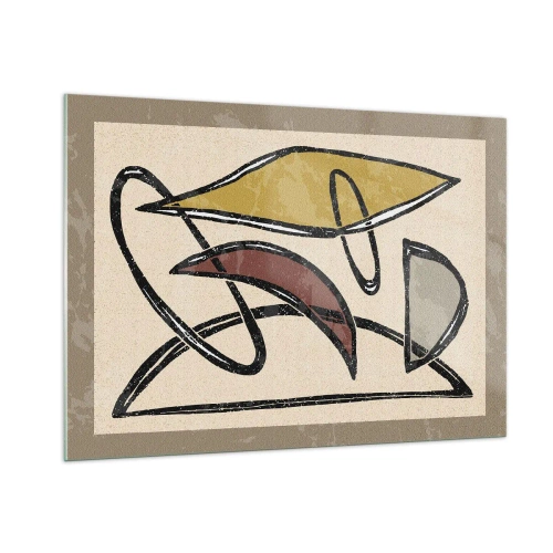 Cuadro sobre vidrio - Impresiones sobre Vidrio - Abstracción geométrica en amarillo y rojo. - 100x70cm - Verticales y niveles - Decoración de pared moderna para salón y dormitorio ARTTOR