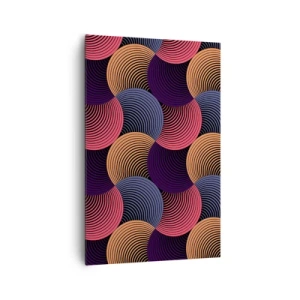 Cuadro sobre lienzo - Impresión de Imagen - Círculos geométricos en tonos rosa, morado y dorado. - 80x120cm - En un ritmo circular - Decoración de pared moderna para salón y dormitorio ARTTOR
