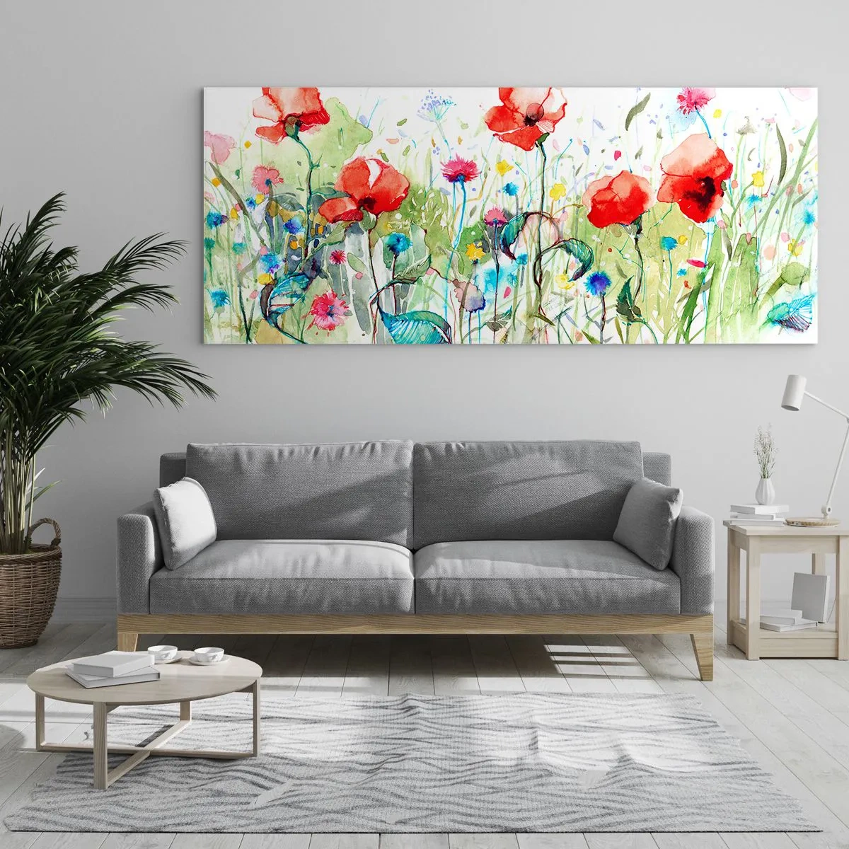 Cuadro sobre vidrio - Impresiones sobre Vidrio - Un prado en flor en mayo - 100x40 cm