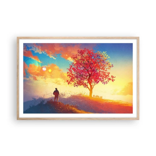 Póster en marco roble claro - Un peregrino en su destino - 91x61 cm