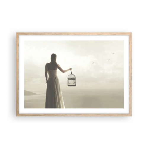 Póster en marco roble claro - Sé libre - 70x50 cm