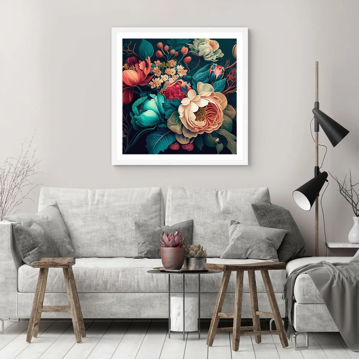 Póster en marco blanco - Encanto del siglo XIX - 30x30 cm