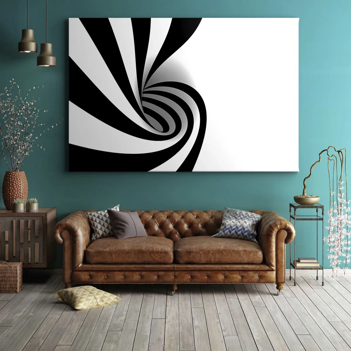 Cuadro sobre lienzo - Impresión de Imagen - Vórtice óptico abstracto en blanco y negro - 100x70cm - Y sin embargo, gira - Decoración de pared moderna para salón y dormitorio ARTTOR