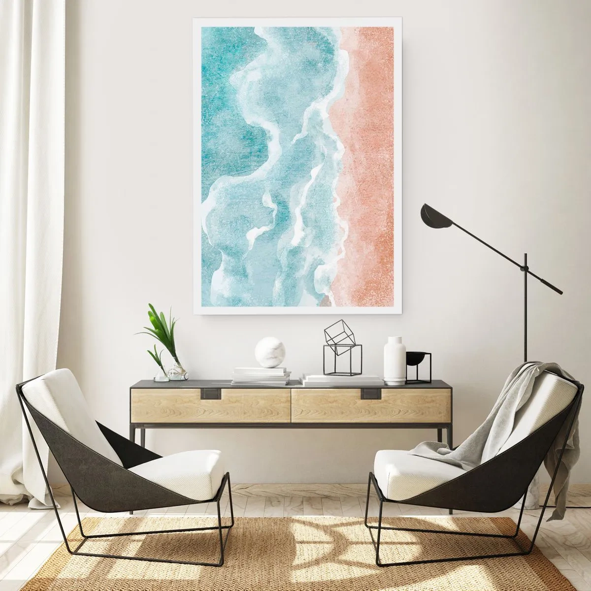 Póster - Las olas del océano se encuentran con la playa de arena - 50x70cm - Abstracción de nubes - Decoración de pared moderna para salón y dormitorio ARTTOR