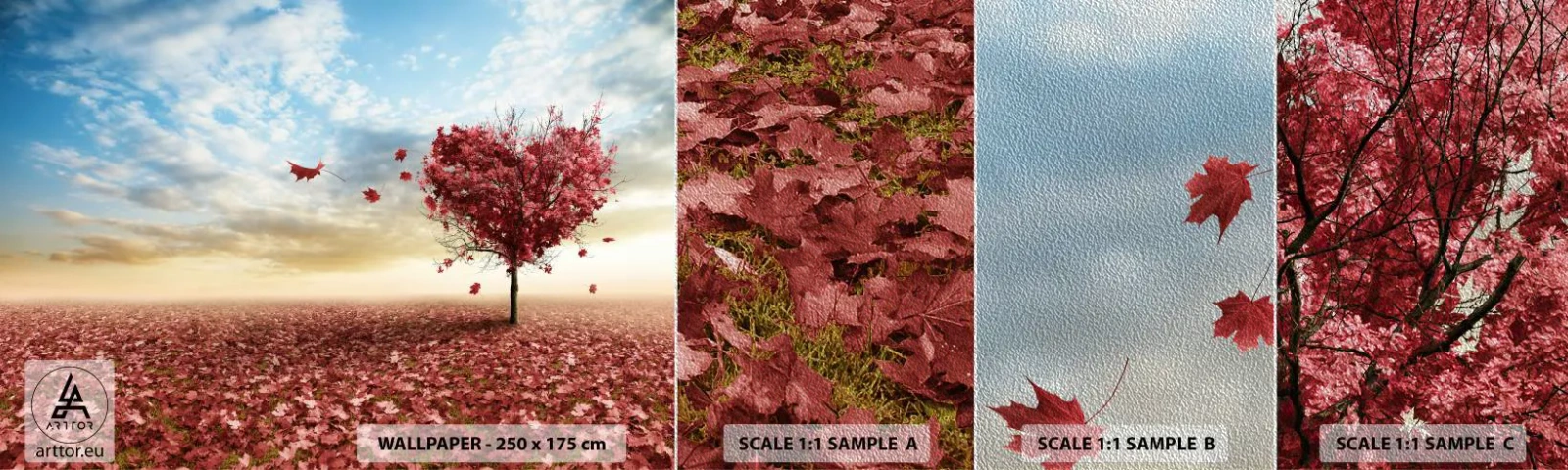 Muestra de fotomural Premium Sand - Amor de otoño - Paisaje, Gráficos, Árbol - 100x30 cm