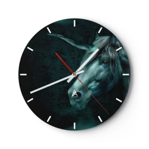 Reloj de pared - Reloj de vidrio - Un unicornio en un entorno de bosque oscuro. - 30x30cm - En un bosque de cuento de hadas - Decoración de pared moderna para salón, cocina y dormitorio ARTTOR