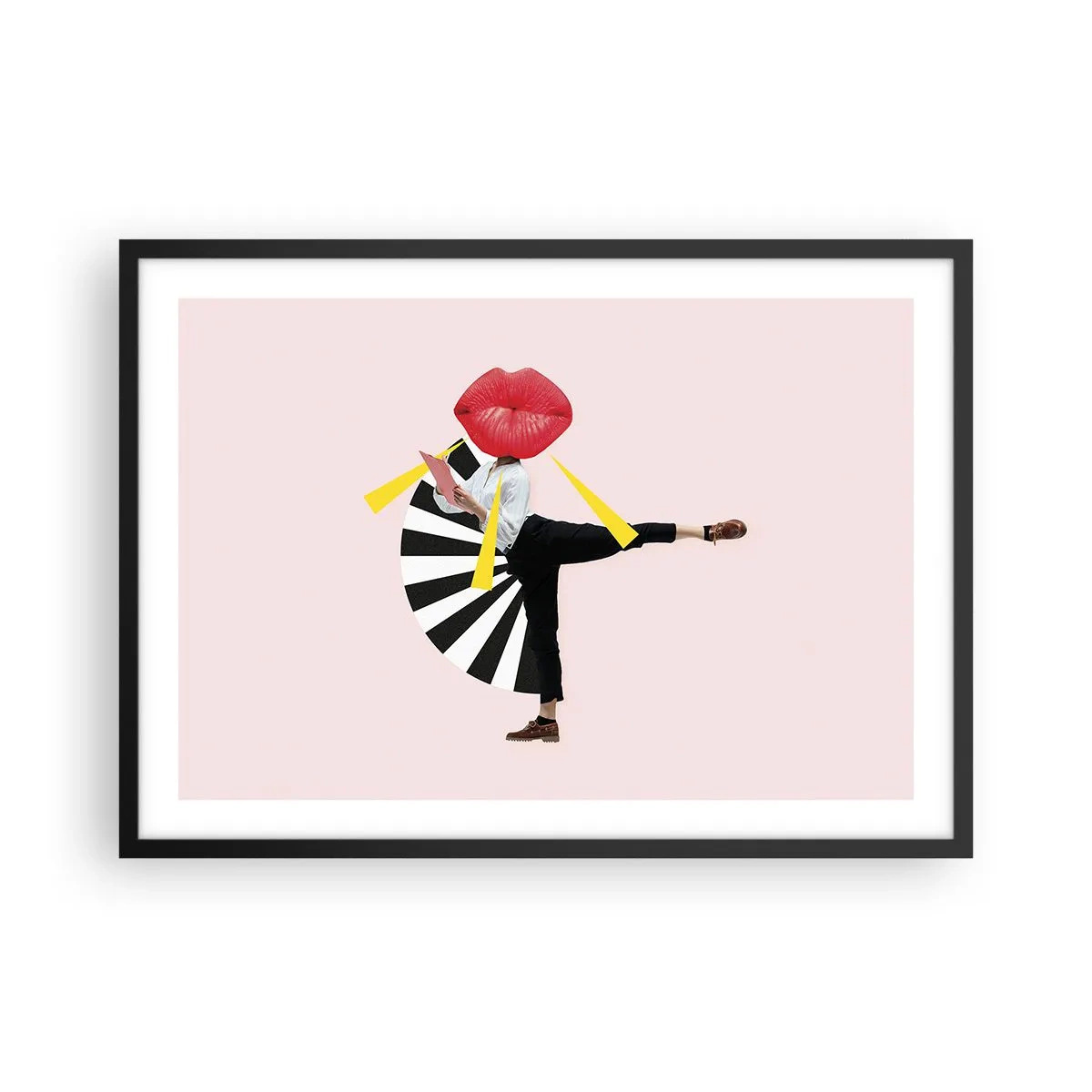 Póster en marco negro - Figura surrealista con boca y elementos geométricos. - 70x50cm - Arte pop surrealista - Decoración de pared moderna para salón y dormitorio ARTTOR