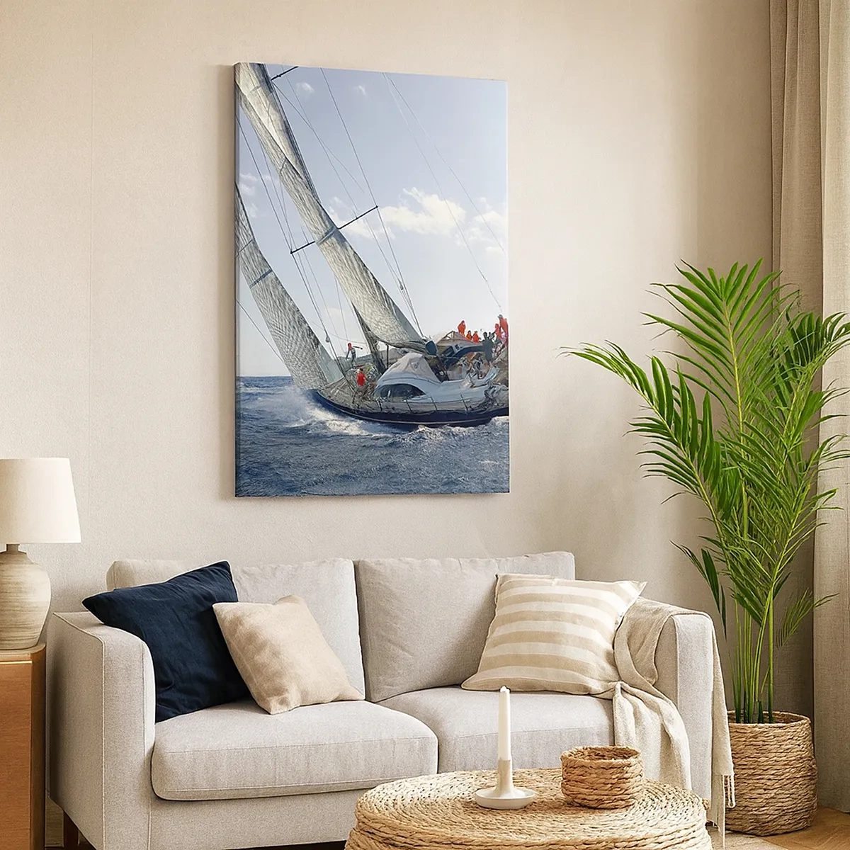 Cuadro sobre lienzo - Impresión de Imagen - Carrera de yates en mar abierto bajo un cielo azul - 50x70cm - Que gane el mejor - Decoración de pared moderna para salón y dormitorio ARTTOR