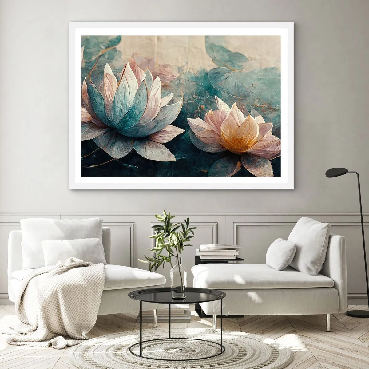 Póster en marco blanco - Estrellas de lago - 70x50 cm