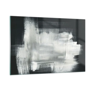 Cuadro sobre vidrio - Impresiones sobre Vidrio - Abstracción minimalista en blanco y negro - 120x80cm - Tejido vertical y horizontal - Decoración de pared moderna para salón y dormitorio ARTTOR