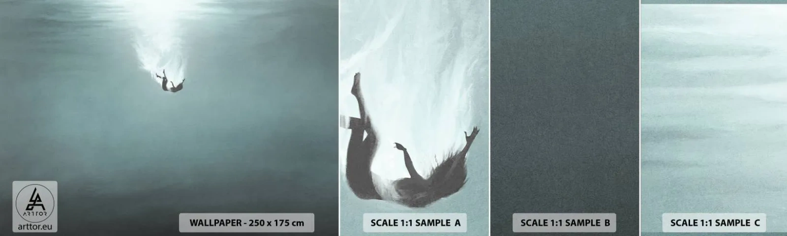 Muestra de fotomural autoadhesivo Deluxe Sticker - En el abrazo del océano - Agua, Minimalismo, Submarino - 100x30 cm