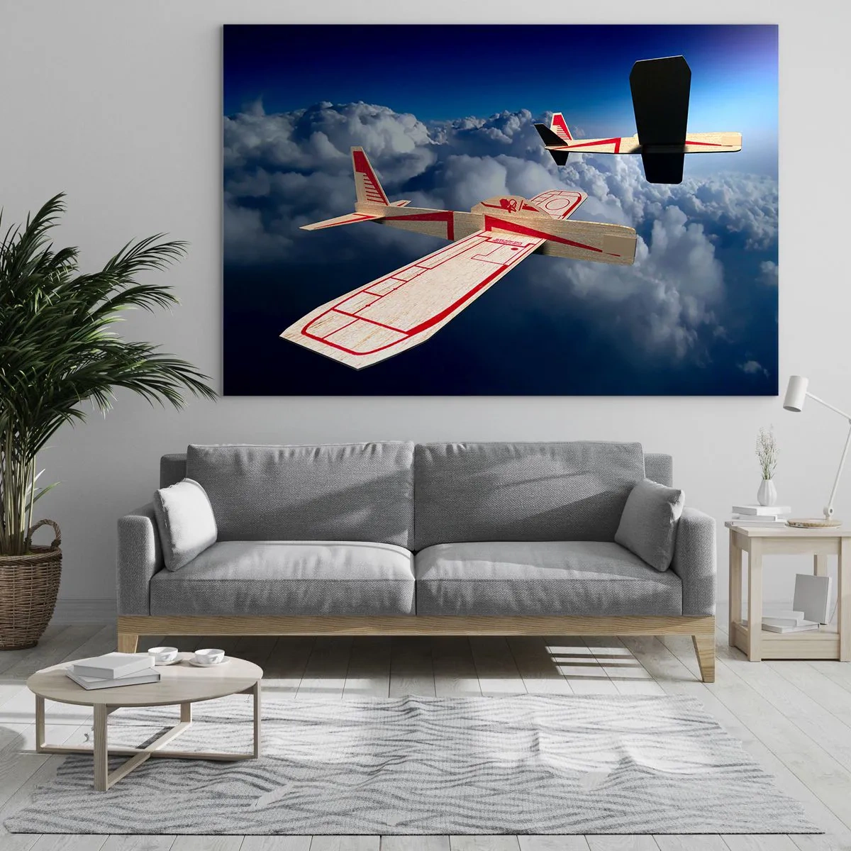 Cuadro sobre vidrio - Impresiones sobre Vidrio - Modelos de aviones planeando en las nubes - 120x80cm - Más alto, más lejos - Decoración de pared moderna para salón y dormitorio ARTTOR