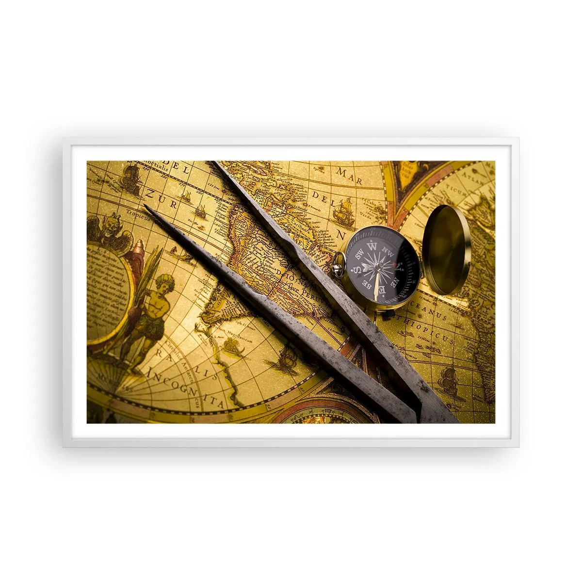 Póster en marco blanco - ¿Dónde están los tesoros? - 91x61 cm