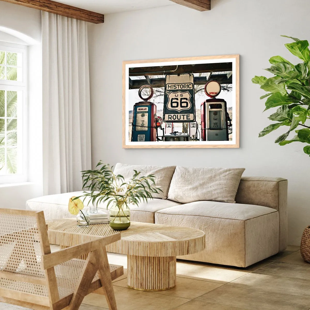 Póster en marco roble claro - Un viaje retro americano - 91x61 cm