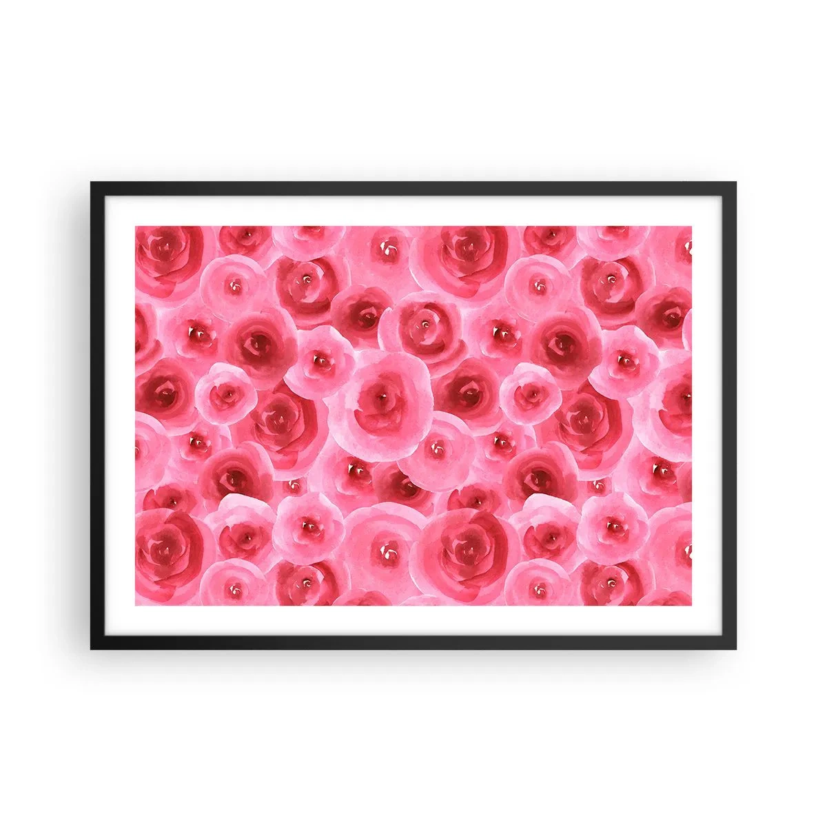 Póster en marco negro - Delicadas rosas en tonos pastel de rosa. - 70x50cm - Rosas abajo y arriba - Decoración de pared moderna para salón y dormitorio ARTTOR