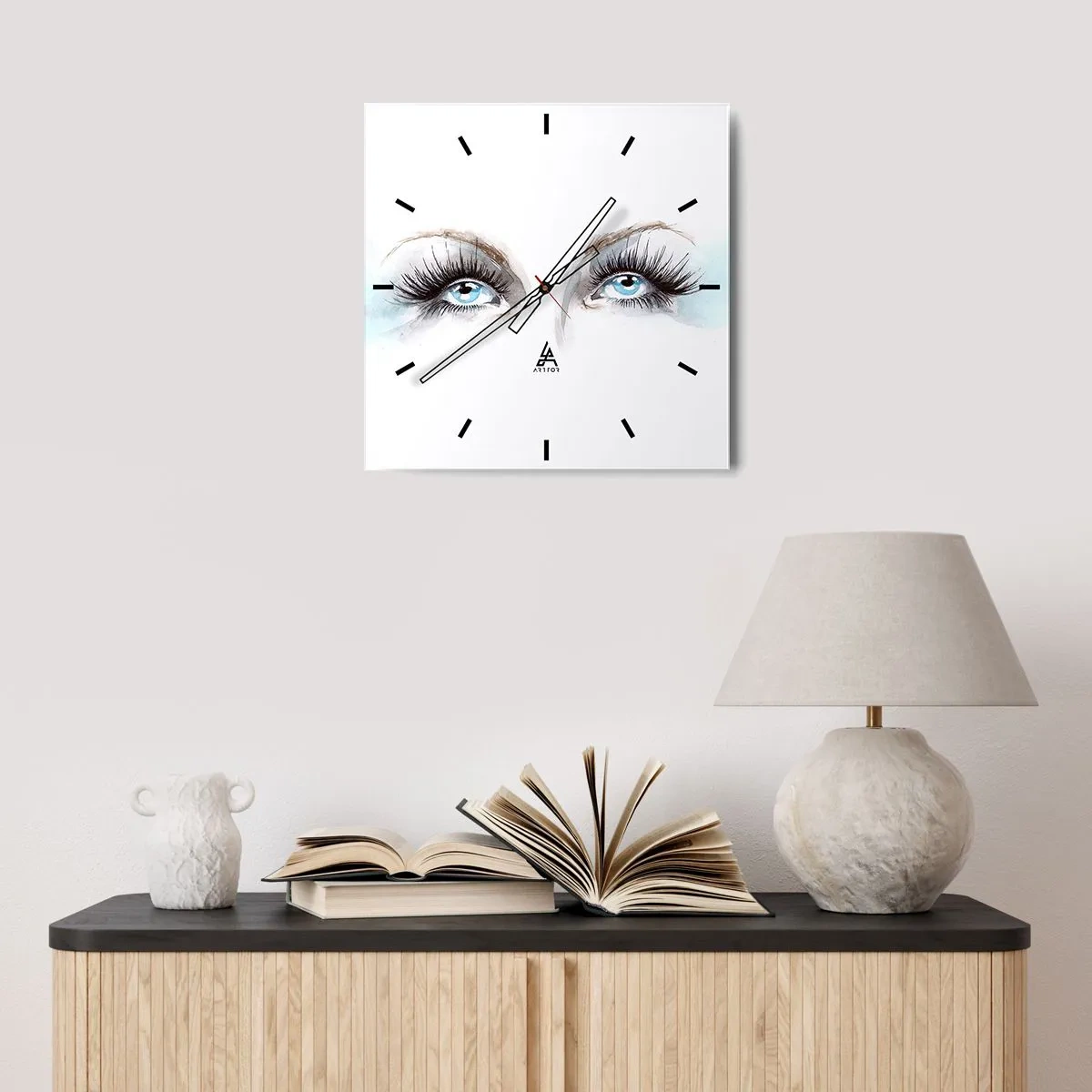 Reloj de pared - Reloj de vidrio - Acuarela con ojos azules y acentos delicados. - 30x30cm - ¿Los ojos de un ángel? - Decoración de pared moderna para salón y dormitorio ARTTOR