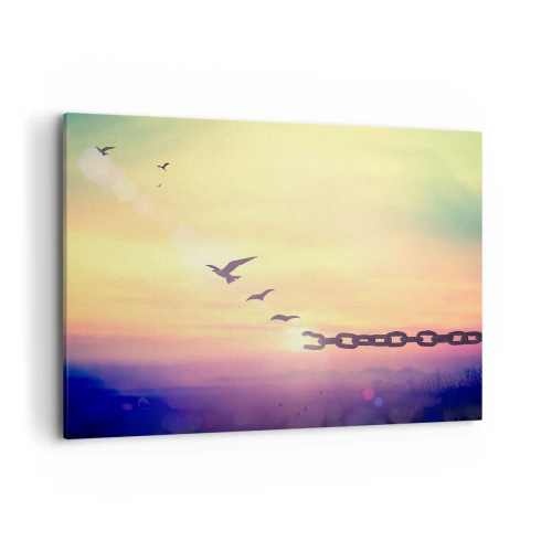Cuadro sobre lienzo - Impresión de Imagen - Símbolo de libertad con pájaros y una cadena rota. - 100x70cm - Victoria de la libertad - Decoración de pared moderna para salón y dormitorio ARTTOR