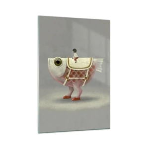 Cuadro sobre vidrio - Impresiones sobre Vidrio - Un elegante jinete de pez con piernas y silla de montar. - 80x120cm - Jinete del pescado - Decoración de pared moderna para salón y dormitorio ARTTOR