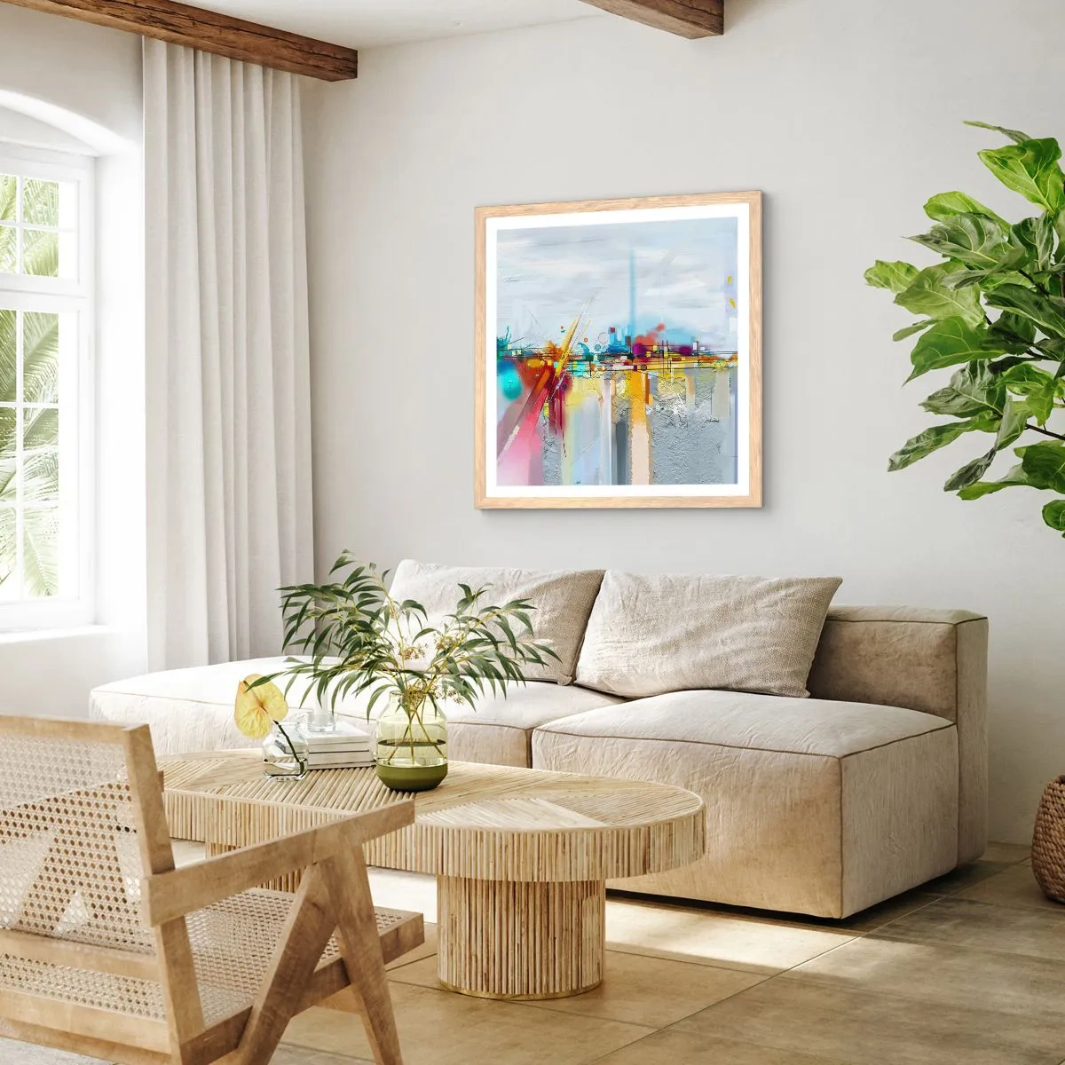 Póster en marco roble claro - Un puente de alegría sobre el río de la vida - 40x40 cm