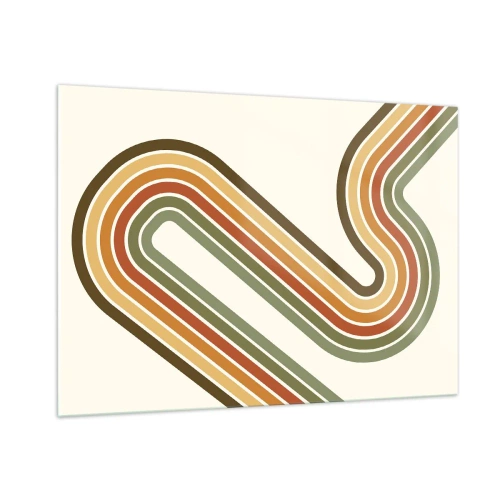 Cuadro sobre vidrio - Impresiones sobre Vidrio - Abstracción geométrica en estilo retro con líneas onduladas. - 100x70cm - Zigzagueando hasta su destino - Decoración de pared moderna para salón y dormitorio ARTTOR