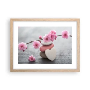 Póster en marco roble claro - Felicidad con la flor del cerezo - 40x30 cm