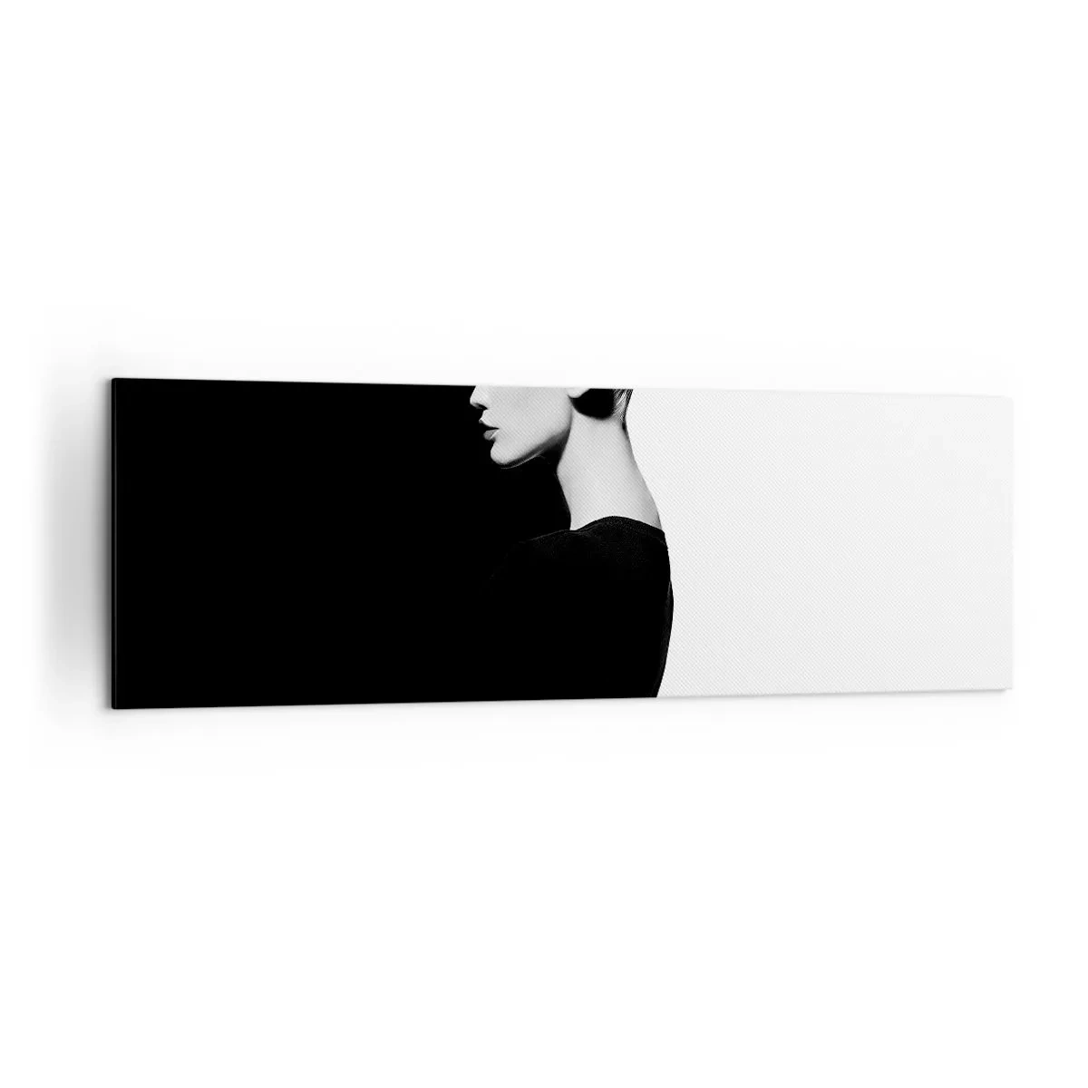Cuadro sobre lienzo - Impresión de Imagen - Retrato elegante de una mujer sobre un fondo blanco y negro. - 160x50cm - Simplemente femenina - Decoración de pared moderna para salón y dormitorio ARTTOR