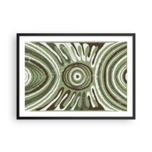 Póster en marco negro - Patrones abstractos en tonos verdes y marrones. - 70x50cm - Explosión de emociones - Decoración de pared moderna para salón y dormitorio ARTTOR