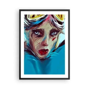 Póster en marco negro - Retrato de una mujer con mirada intensa y fondo azul. - 50x70cm - Guerrera colorida - Decoración de pared moderna para salón y dormitorio ARTTOR