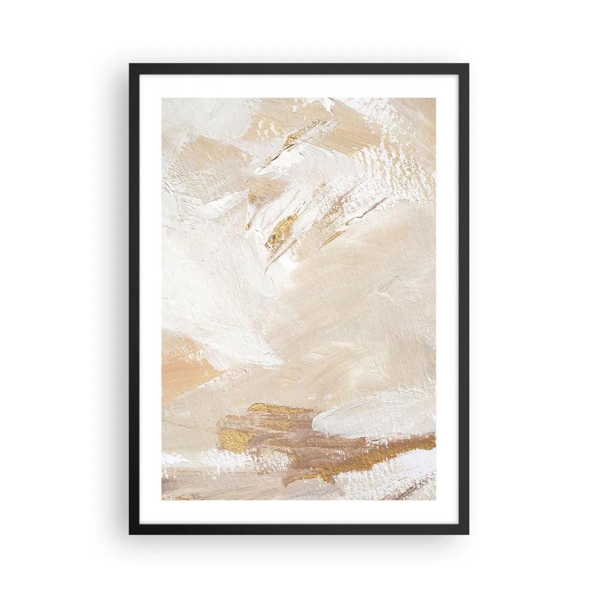 Póster en marco negro - Pinceladas abstractas en beige y dorado - 50x70cm - Composición en pastel - Decoración de pared moderna para salón y dormitorio ARTTOR