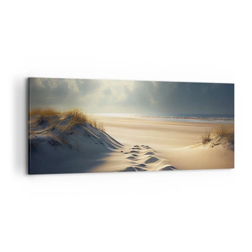 Cuadro sobre lienzo - Impresión de Imagen - Dunas doradas en la playa al atardecer con vistas al mar - 120x50cm - Paisaje tranquilizador - Decoración de pared moderna para salón y dormitorio ARTTOR