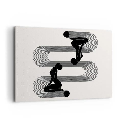 Cuadro sobre lienzo - Impresión de Imagen - Siluetas negras con líneas geométricas sobre un fondo claro - 100x70cm - Simetría sensual - Decoración de pared moderna para salón y dormitorio ARTTOR