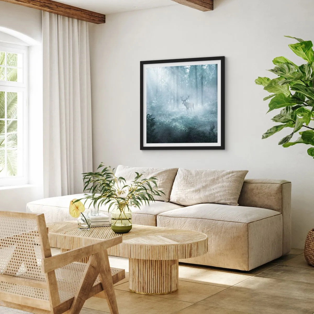 Póster en marco negro - Ronda matutina por la finca - 50x50 cm