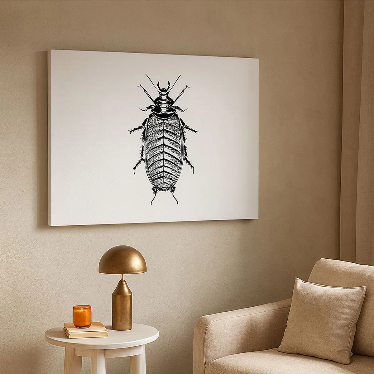 Cuadro sobre lienzo - Impresión de Imagen - Gráfico de un insecto en blanco y negro sobre un fondo blanco. - 70x50cm - ¡Qué espécimen! - Decoración de pared moderna para salón y dormitorio ARTTOR