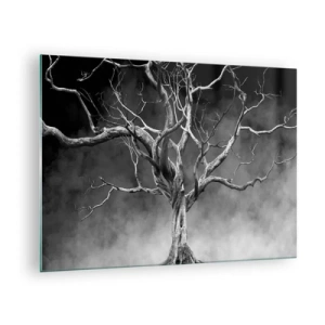 Cuadro sobre vidrio - Impresiones sobre Vidrio - Árbol negro contra la niebla - 70x50cm - Primordial y sagrado - Decoración de pared moderna para salón y dormitorio ARTTOR