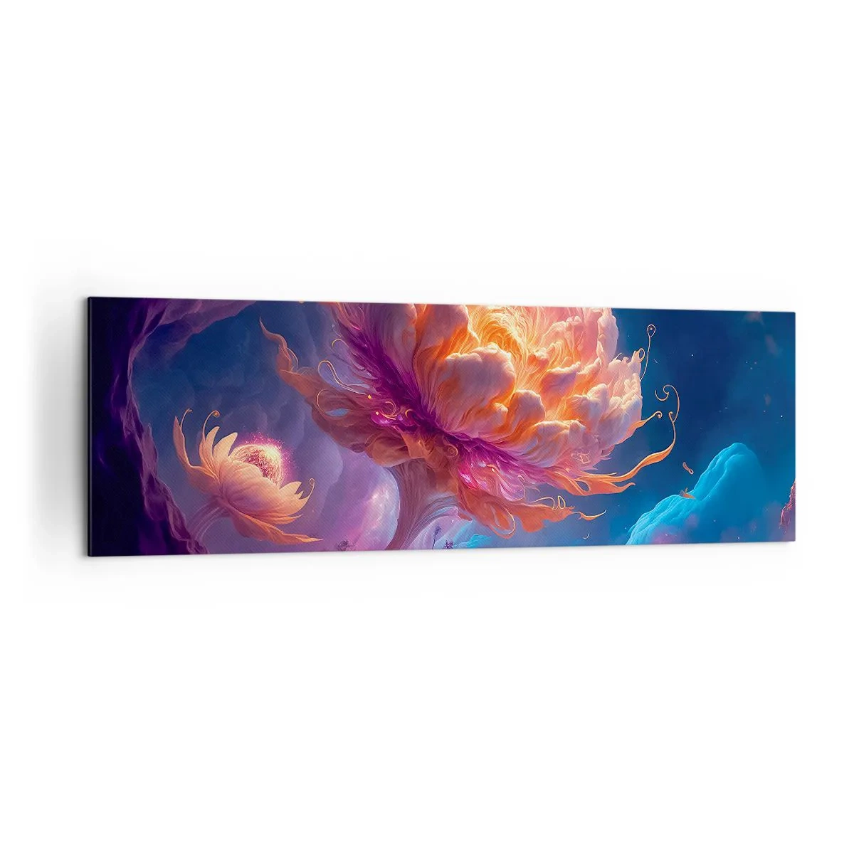 Cuadro sobre lienzo - Impresión de Imagen - Flores de fantasía en un paisaje cósmico. - 160x50cm - Otro mundo - Decoración de pared moderna para salón y dormitorio ARTTOR