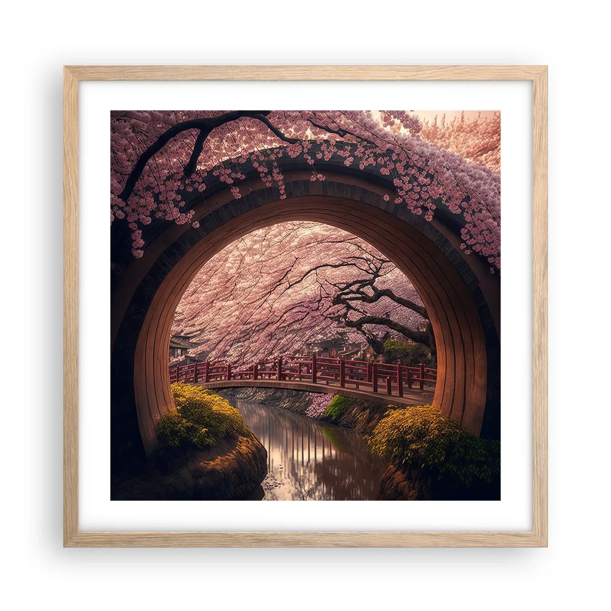 Póster en marco roble claro - Primavera japonesa - 50x50 cm