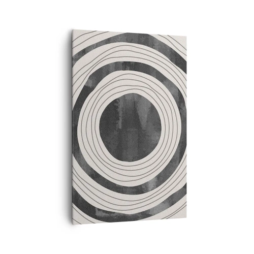 Cuadro sobre lienzo - Impresión de Imagen - Círculos concéntricos en blanco y negro sobre un fondo claro - 80x120cm - En el centro mismo - Decoración de pared moderna para salón y dormitorio ARTTOR