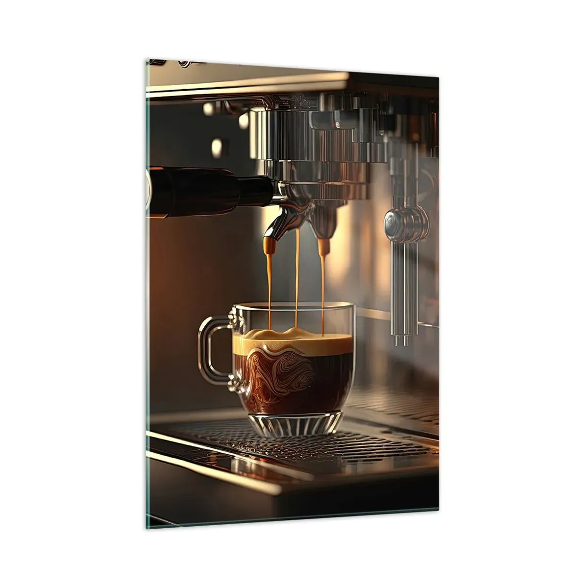 Cuadro sobre vidrio - Impresiones sobre Vidrio - Café expreso en vaso con espuma - 50x70cm - Un brebaje sensual - Decoración de pared moderna para salón y dormitorio ARTTOR