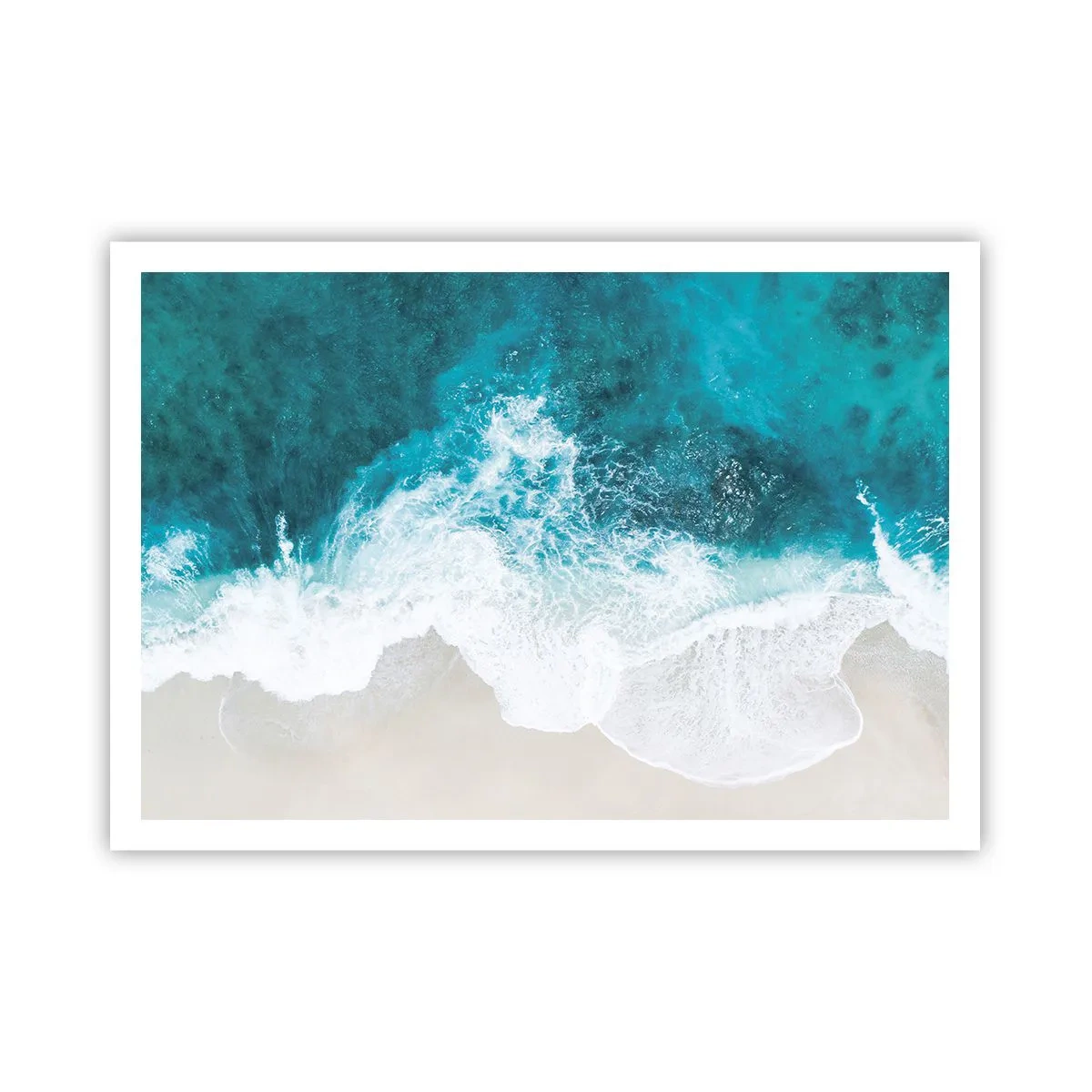 Póster - Olas del océano turquesa sobre arena clara - 100x70cm - Una caricia natural - Decoración de pared moderna para salón y dormitorio ARTTOR