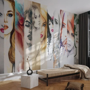 Fotomural Premium Sand - Un collage de retratos artísticos de mujeres en varios estilos. - 100x70cm - Y siempre eres tú - Decoración de pared moderna para salón y dormitorio ARTTOR