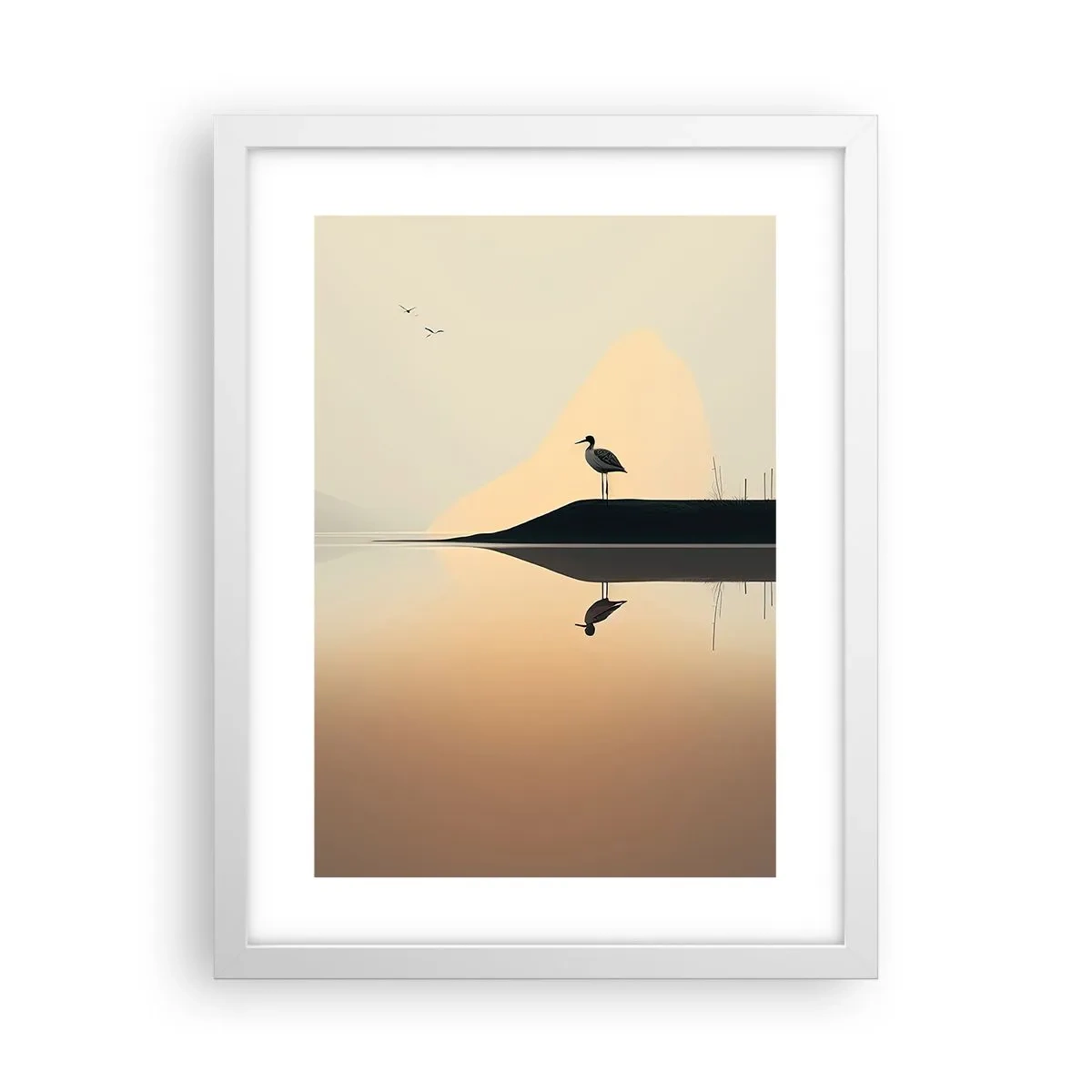 Póster en marco blanco - Un caballero en el lago - 30x40 cm