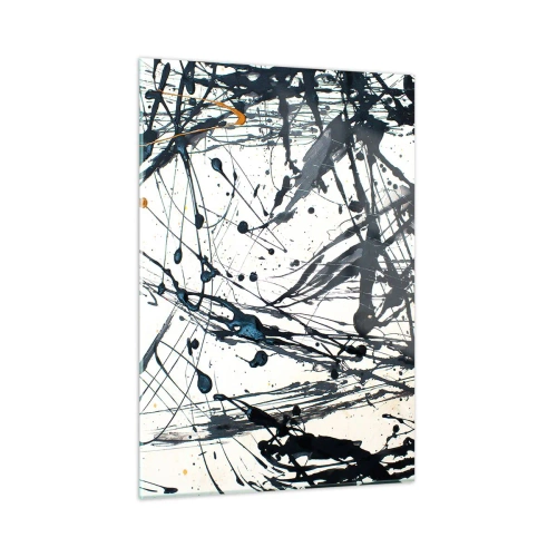 Cuadro sobre vidrio - Impresiones sobre Vidrio - Manchas y líneas abstractas sobre un fondo claro - 50x70cm - ¿Con o sin sentido? - Decoración de pared moderna para salón y dormitorio ARTTOR
