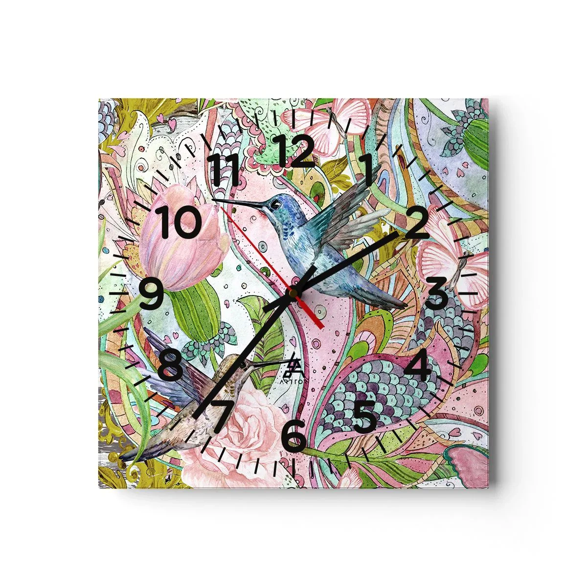 Reloj de pared - Reloj de vidrio - Enredado en las vides - 40x40 cm