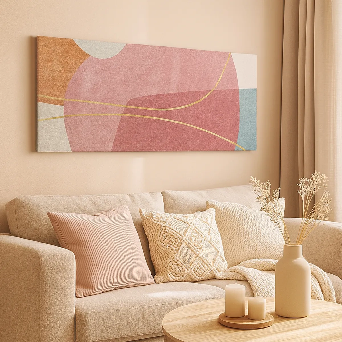 Cuadro sobre lienzo - Impresión de Imagen - Composición en pastel con hilos de oro - 30x30 cm