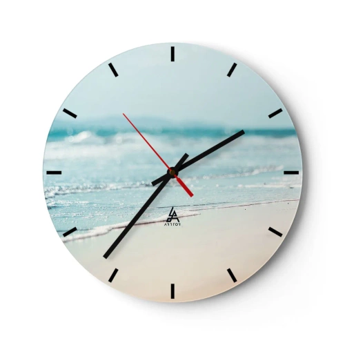 Reloj de pared - Reloj de vidrio - Playa y olas por la mañana. - 30x30cm - Calor y brisa - Decoración de pared moderna para salón, cocina y dormitorio ARTTOR