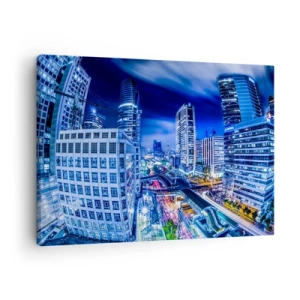 Cuadro sobre lienzo - Impresión de Imagen - Panorama nocturno de la ciudad con rascacielos y farolas - 70x50cm - Ritmos de la ciudad nocturna - Decoración de pared moderna para salón y dormitorio ARTTOR
