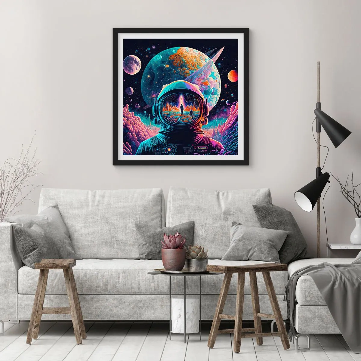 Póster en marco negro - Sueños de niño - 50x50 cm