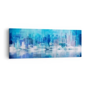 Cuadro sobre lienzo - Impresión de Imagen - Panorama abstracto de la ciudad en tonos azules - 140x50cm - La urbe azul - Decoración de pared moderna para salón y dormitorio ARTTOR